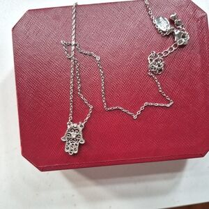 Hamsa Hand CZ Necklace in Sterling Silver